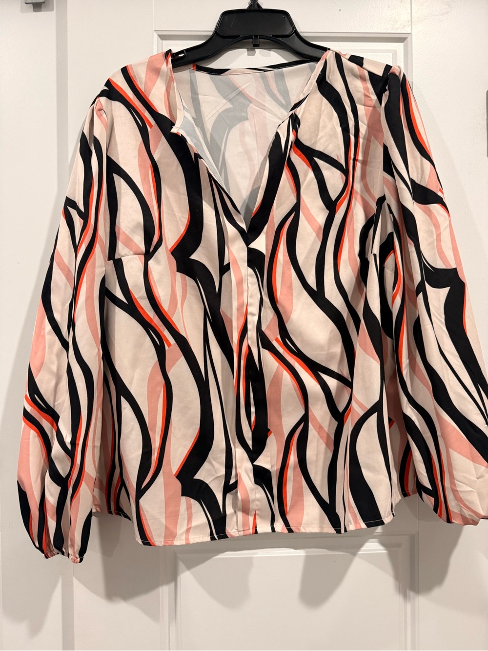 SHEIN Pink, Black and Coral Abstract Wave Blouse